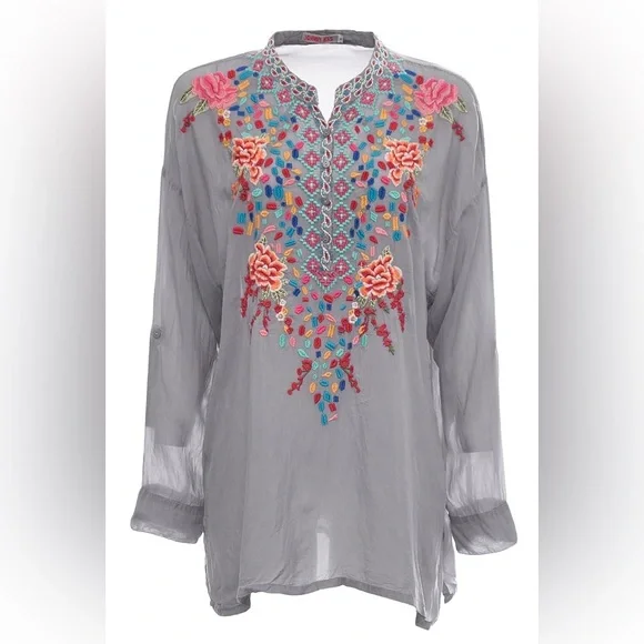 Johnny Was Collection Armor Gemstone Embroidered Blouse – Size Large - Picture 2 of 8
